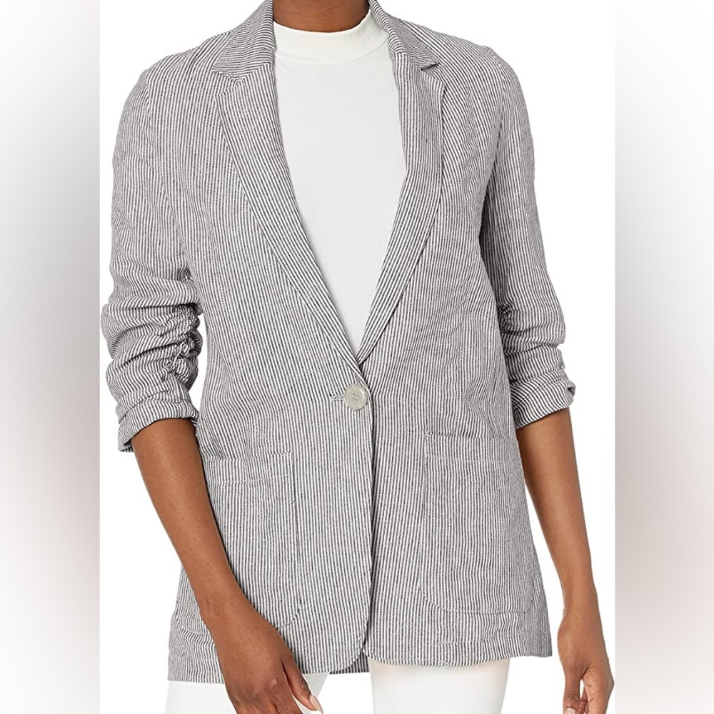 Max Studio Linen Blend Striped Blazer Size M